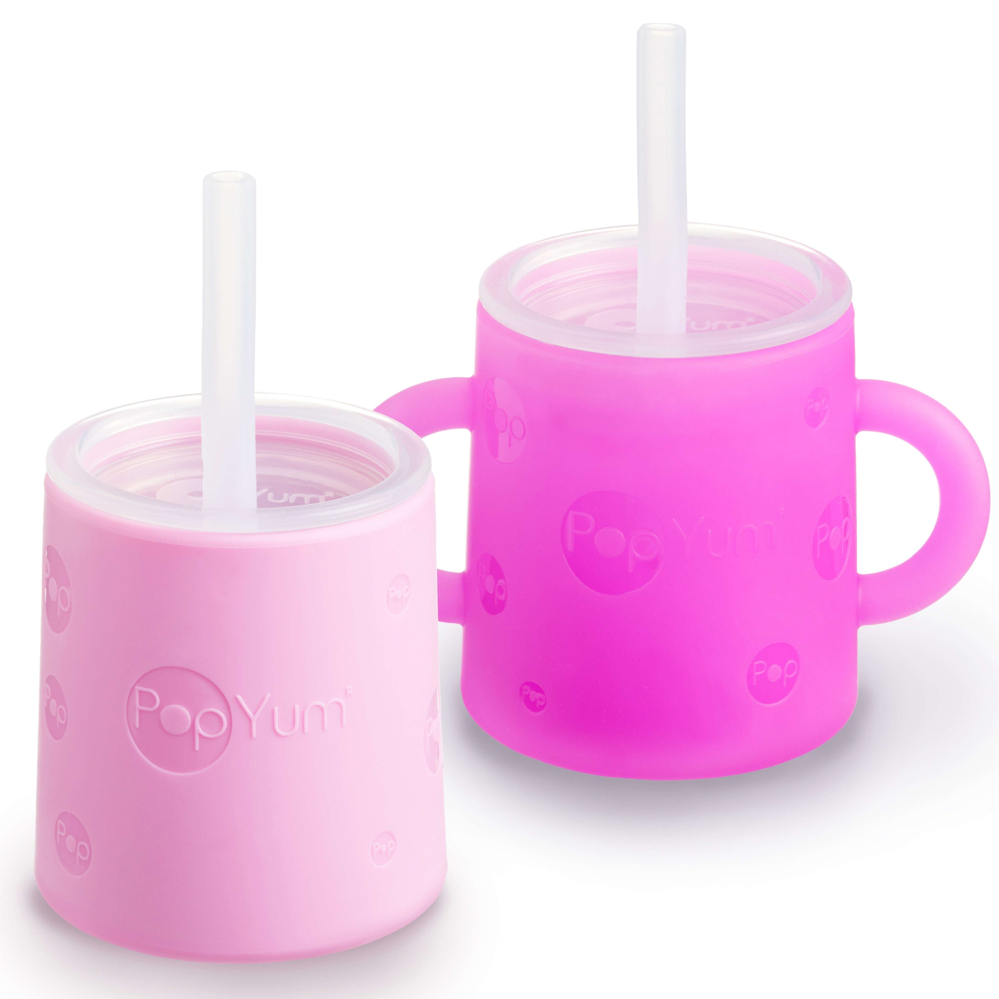 PopYum Silicone Baby Training Cup with Straw – 2-Pack, Purple & Pink