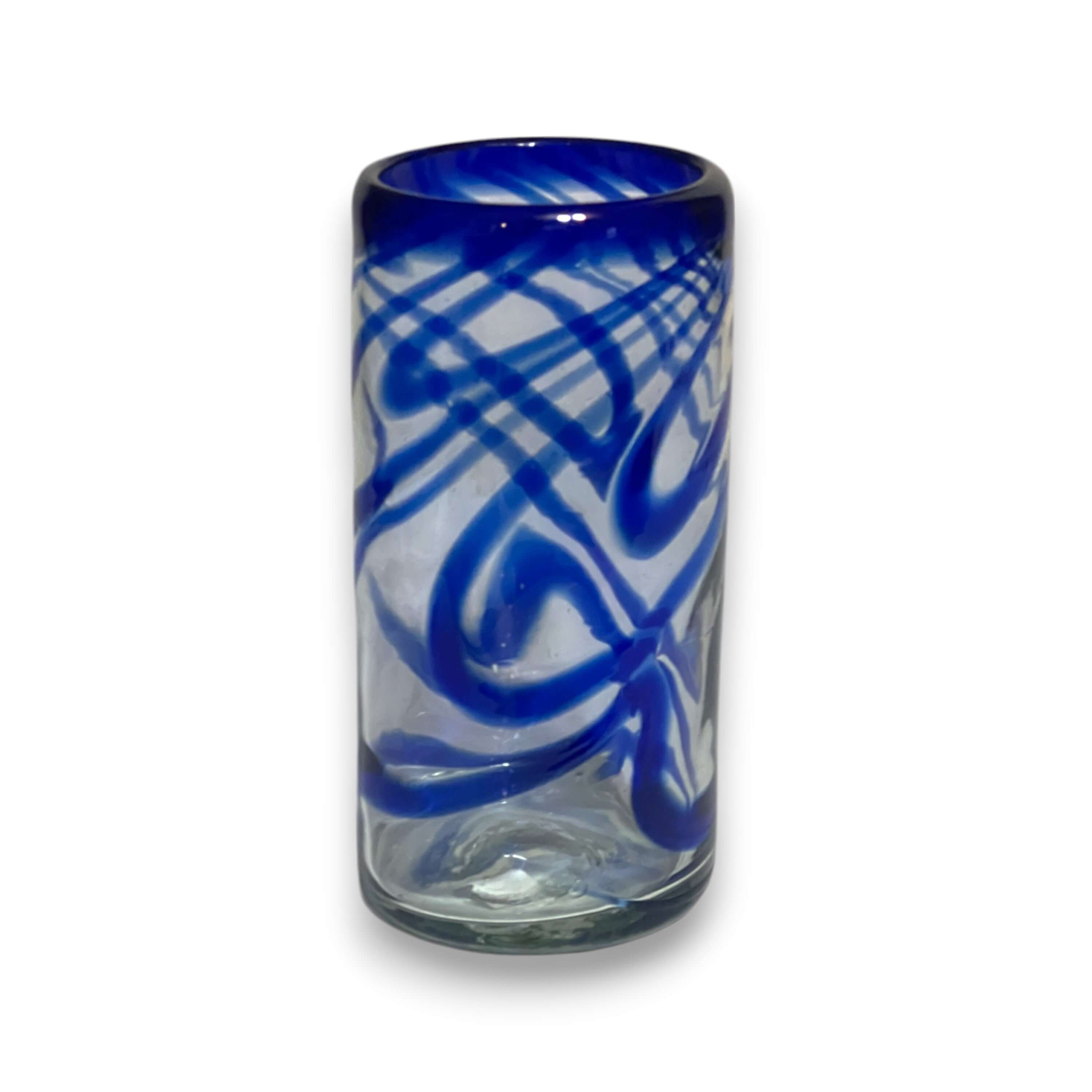 Hand-Blown Mexican Drinking Glass – Blue Swirl Design