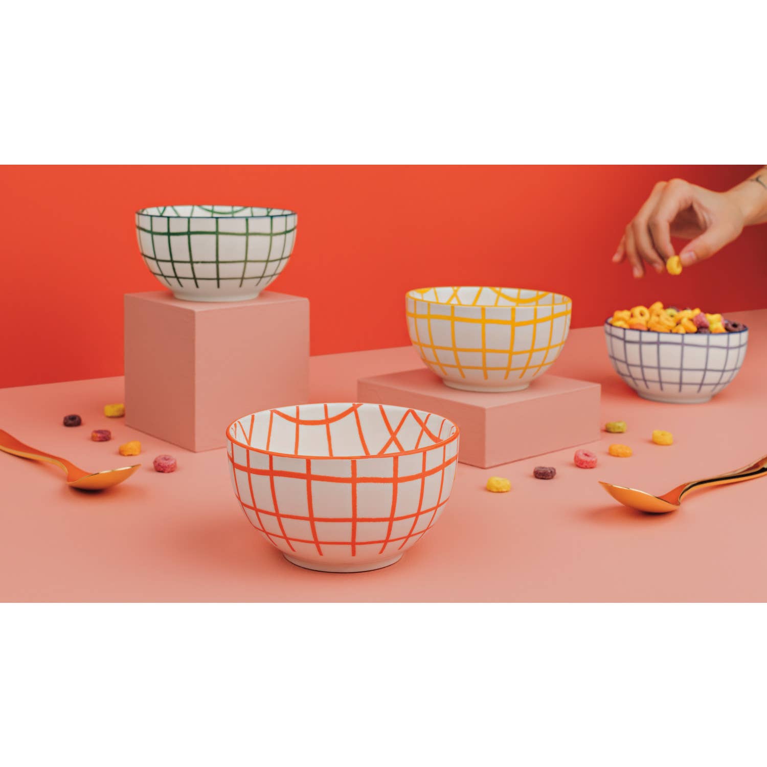 Wobbly Check Bowls – Colorful Ceramic Serving Bowls