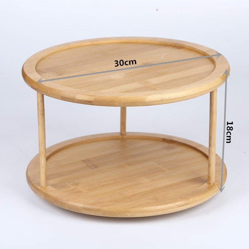 2-Tier Round Bamboo Turntable Spice Rack Cabinet Organizer