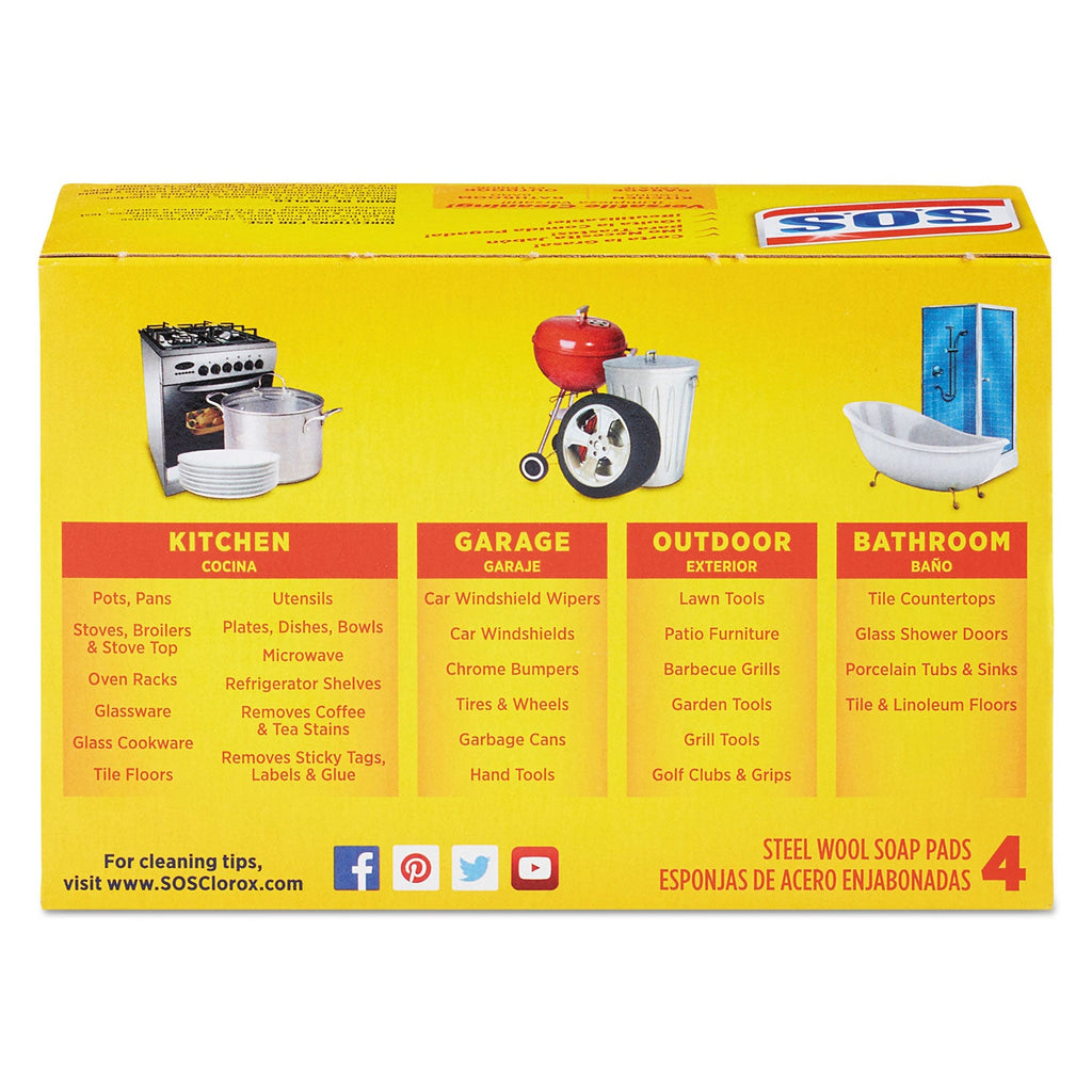 S.O.S. Steel Wool Soap Pads – 4/Box, 24 Boxes/Carton