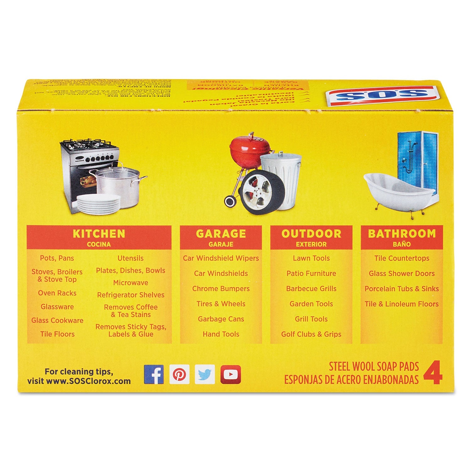 S.O.S. Steel Wool Soap Pads – 4/Box, 24 Boxes/Carton