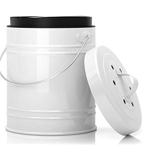 Kitchen Compost Bin with EZ-No Lock Lid, Plastic Liner & Charcoal Filters
