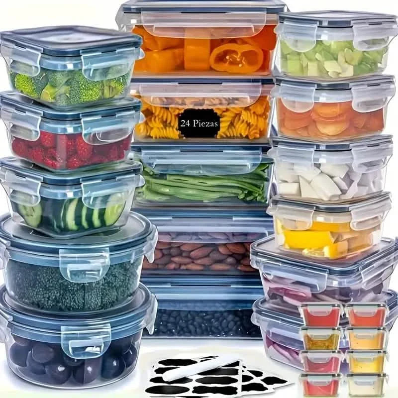 48ピース食品保存容器セット – 積み重ね可能、電子レンジ対応、BPAフリー