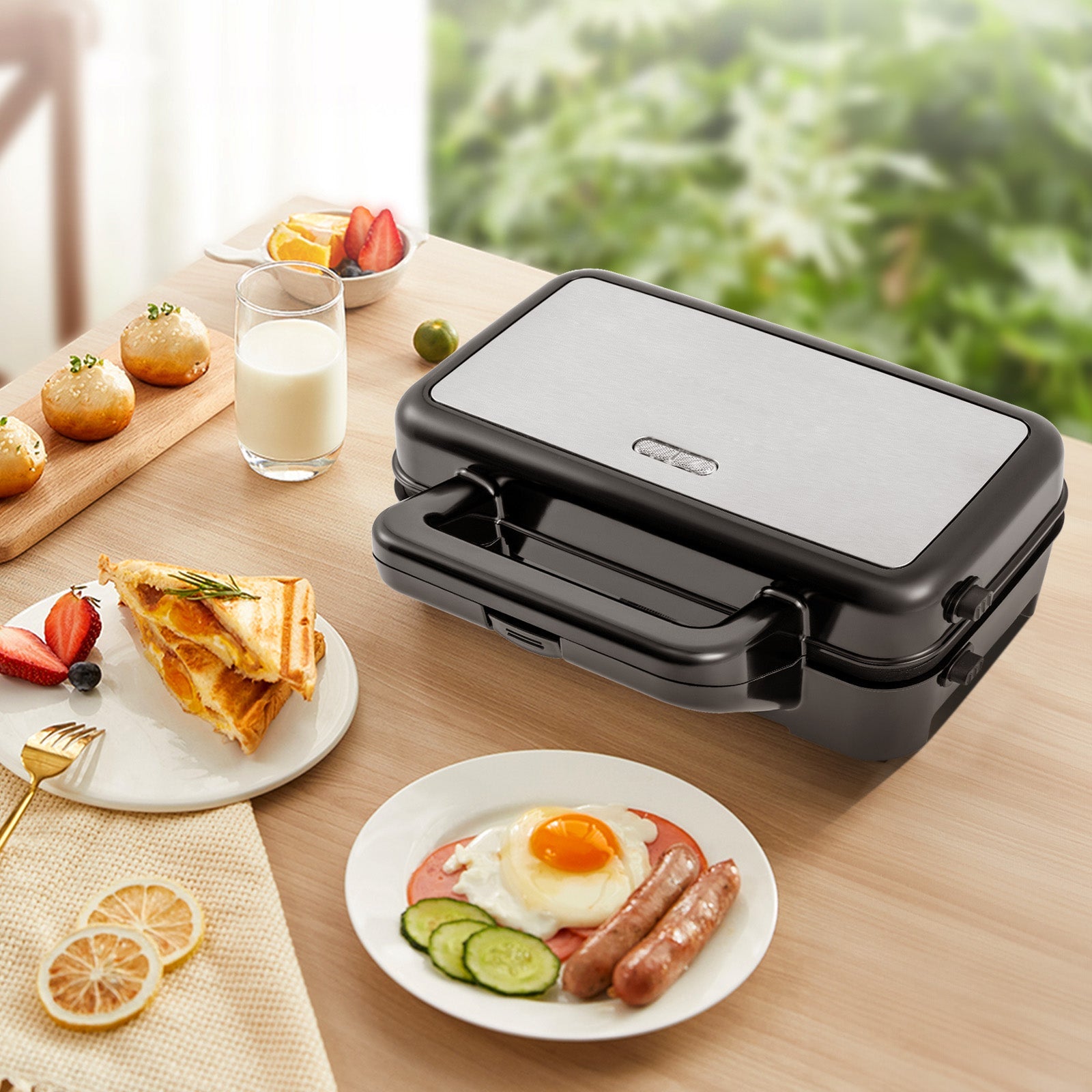 3-in-1 1082W Sandwich Maker with Removable Non-Stick Plates – Black