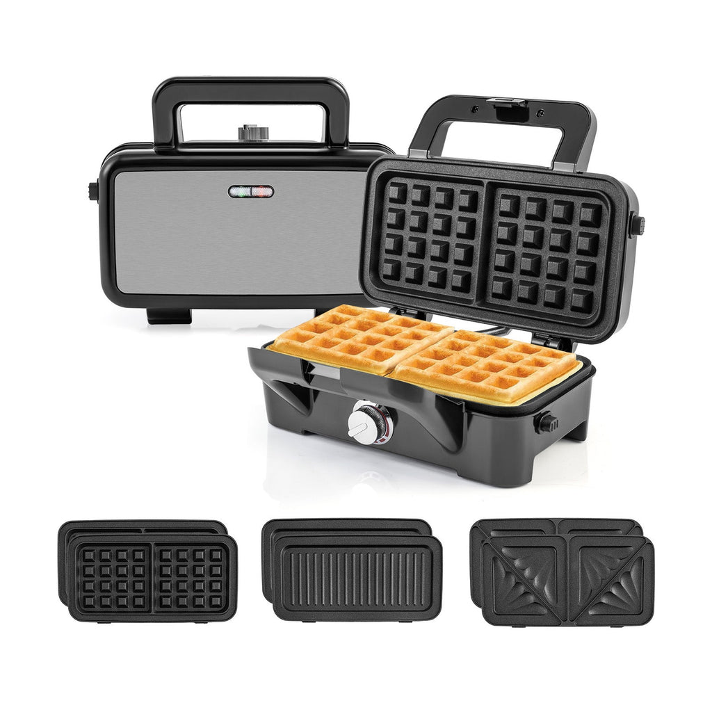 3-in-1 1082W Sandwich Maker with Removable Non-Stick Plates – Black