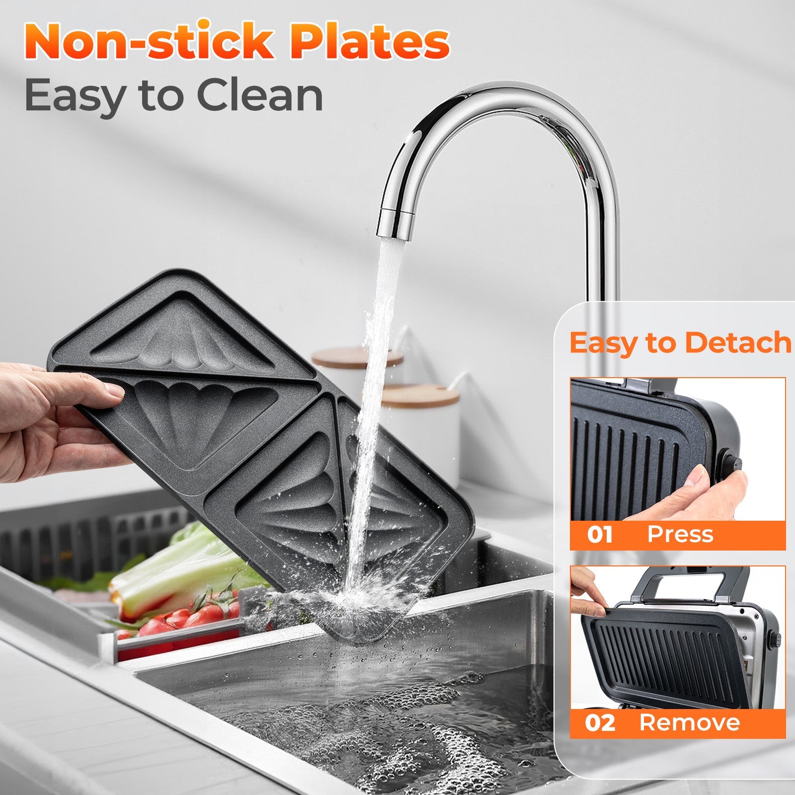 3-in-1 1082W Sandwich Maker with Removable Non-Stick Plates – Black