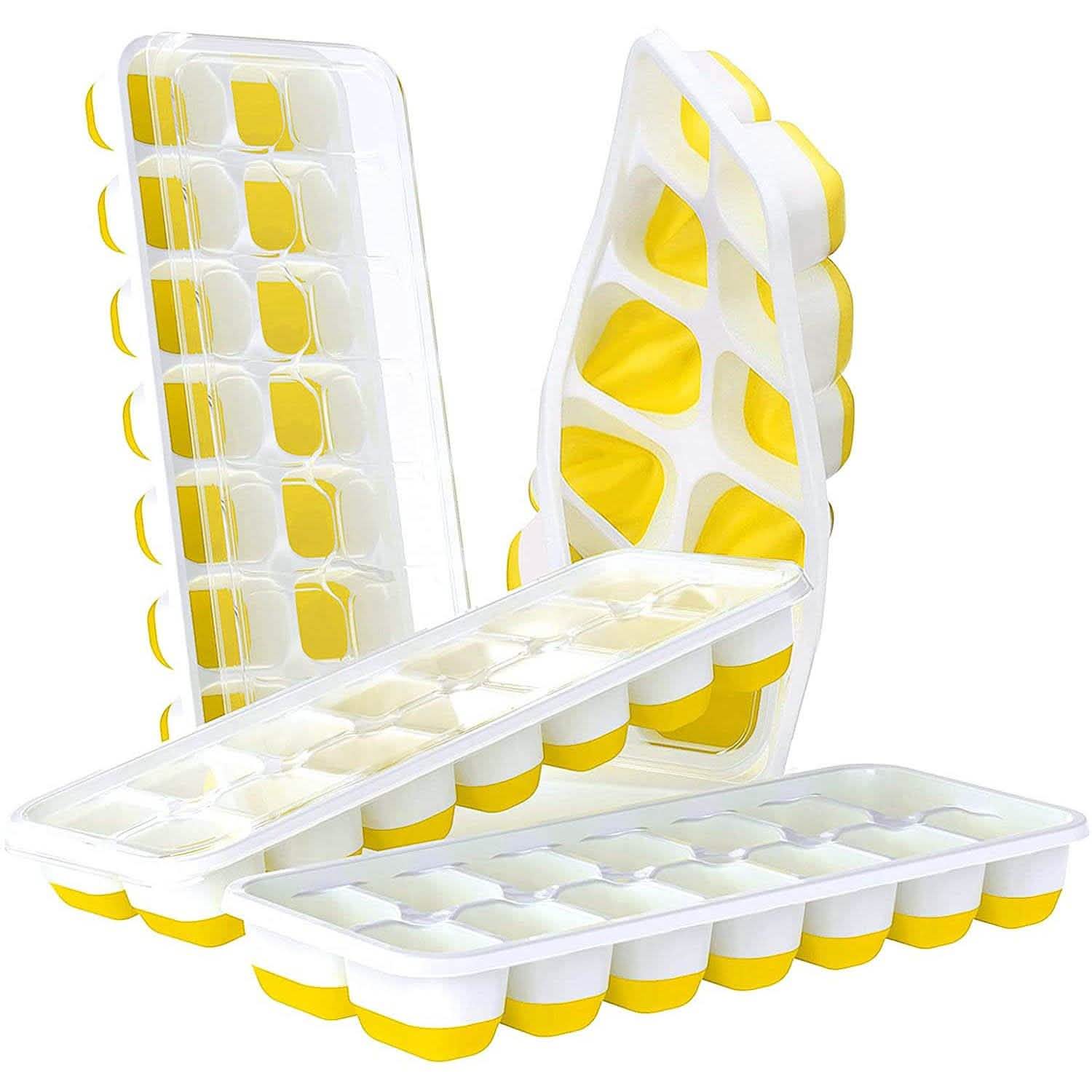 4er-Pack: Leicht lösbare Silikon- und flexible Eiswürfelbehälter (14 Eiswürfel) mit auslaufsicherem, abnehmbarem Deckel