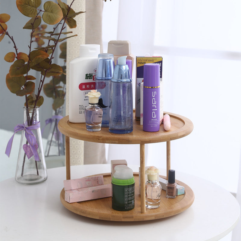 2-Tier Round Bamboo Turntable Spice Rack Cabinet Organizer