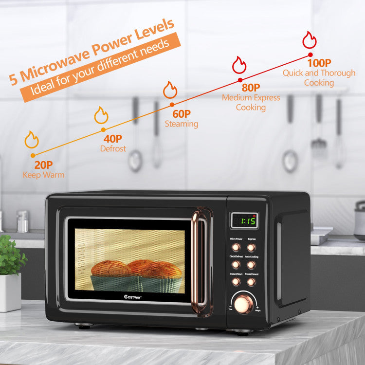 700W Retro Microwave Oven – Countertop Compact