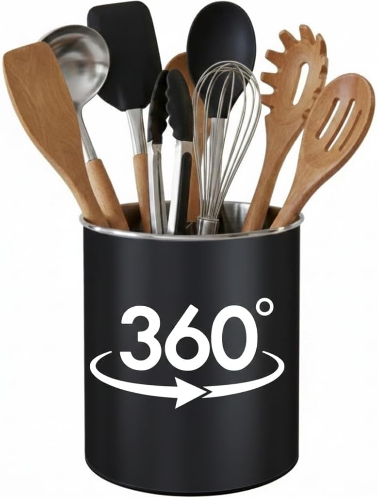 Extra Large Rotating Utensil Holder Caddy – Rust-Proof Metal
