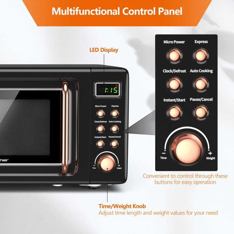 700W Retro Microwave Oven – Countertop Compact
