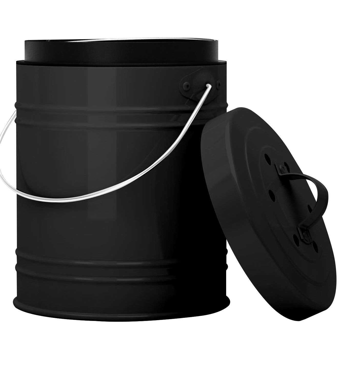 Kitchen Compost Bin with EZ-No Lock Lid, Plastic Liner & Charcoal Filters