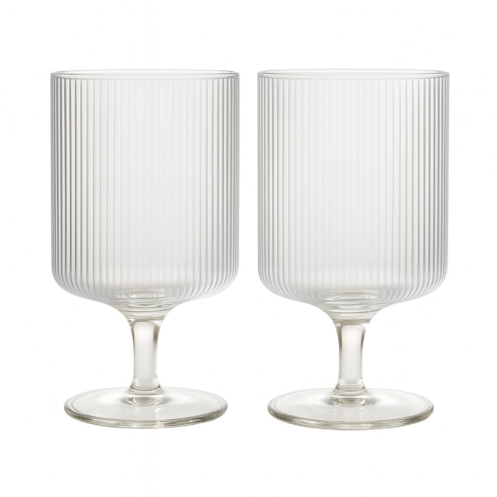 Khen Textured Clear Glass Ribbed Modern Elegant Wine Goblets | Set of 2