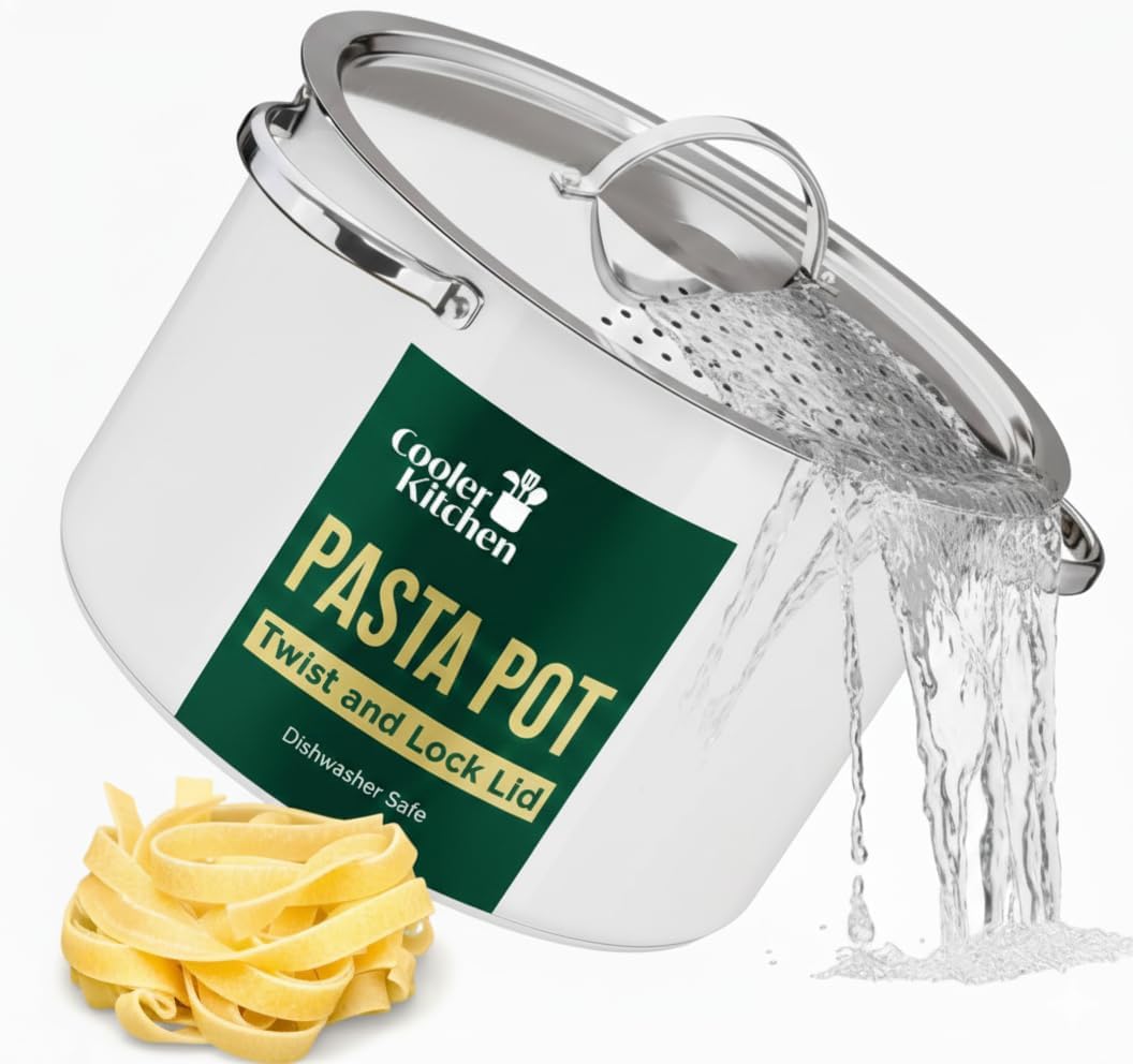 5.5Qt Stainless Steel Pasta Pot with Locking Strainer Lid
