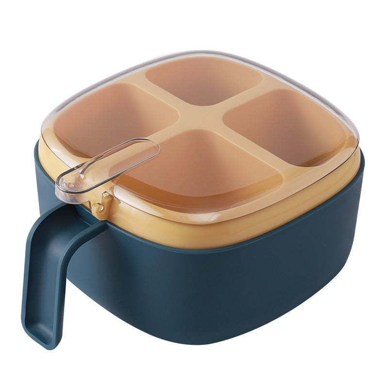Kitchen supplies press type seasoning box contrasting color four grid seasoning box transparent lid with spoon
