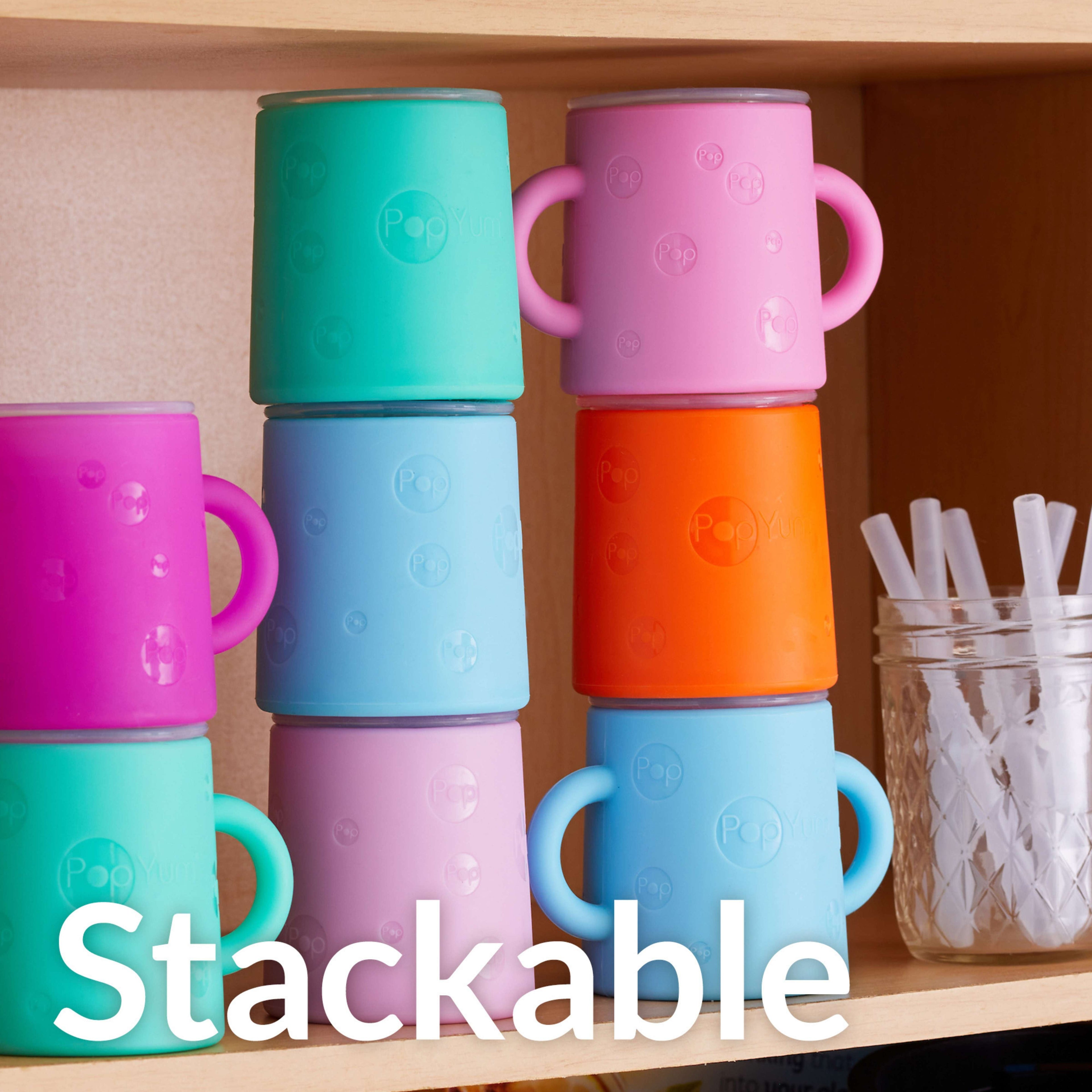 PopYum Silicone Baby Training Cup with Straw – 2-Pack, Purple & Pink