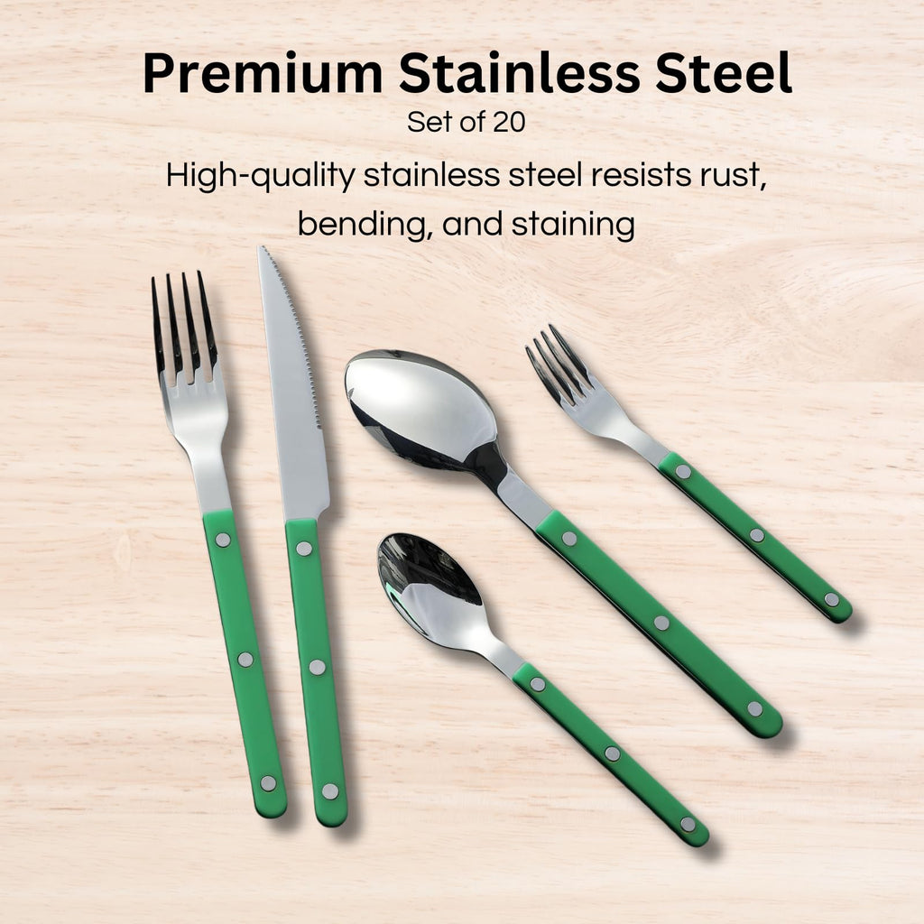 Khen Green Cutlery Set of 20 – 18/8 Stainless Steel Flatware