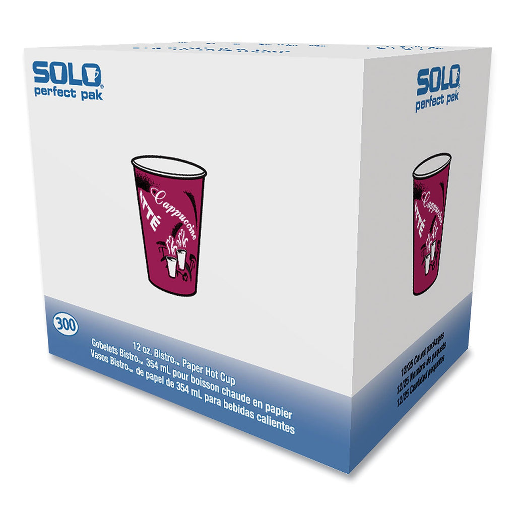 Dart Solo 紙製ホットドリンクカップ ビストロデザイン 12オンス マルーン 300個/箱