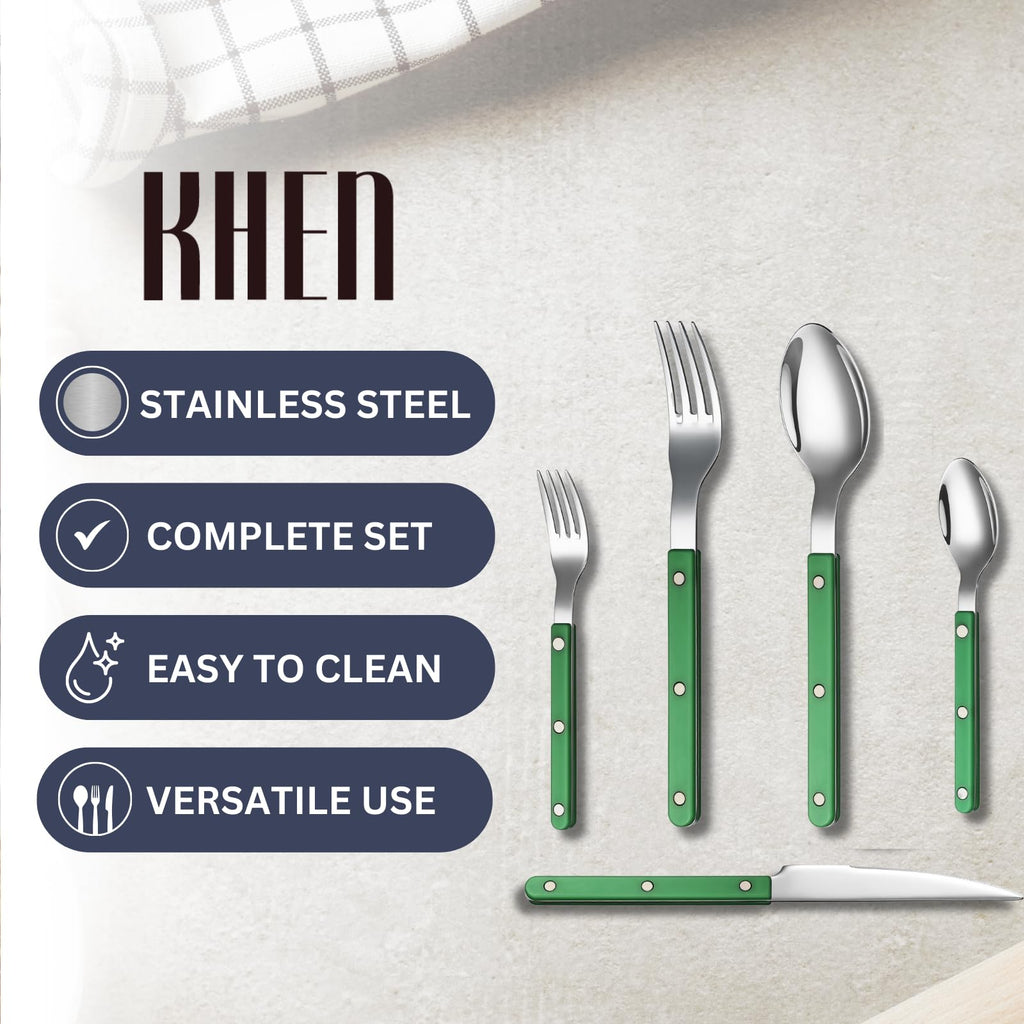 Khen Green Cutlery Set of 20 – 18/8 Stainless Steel Flatware