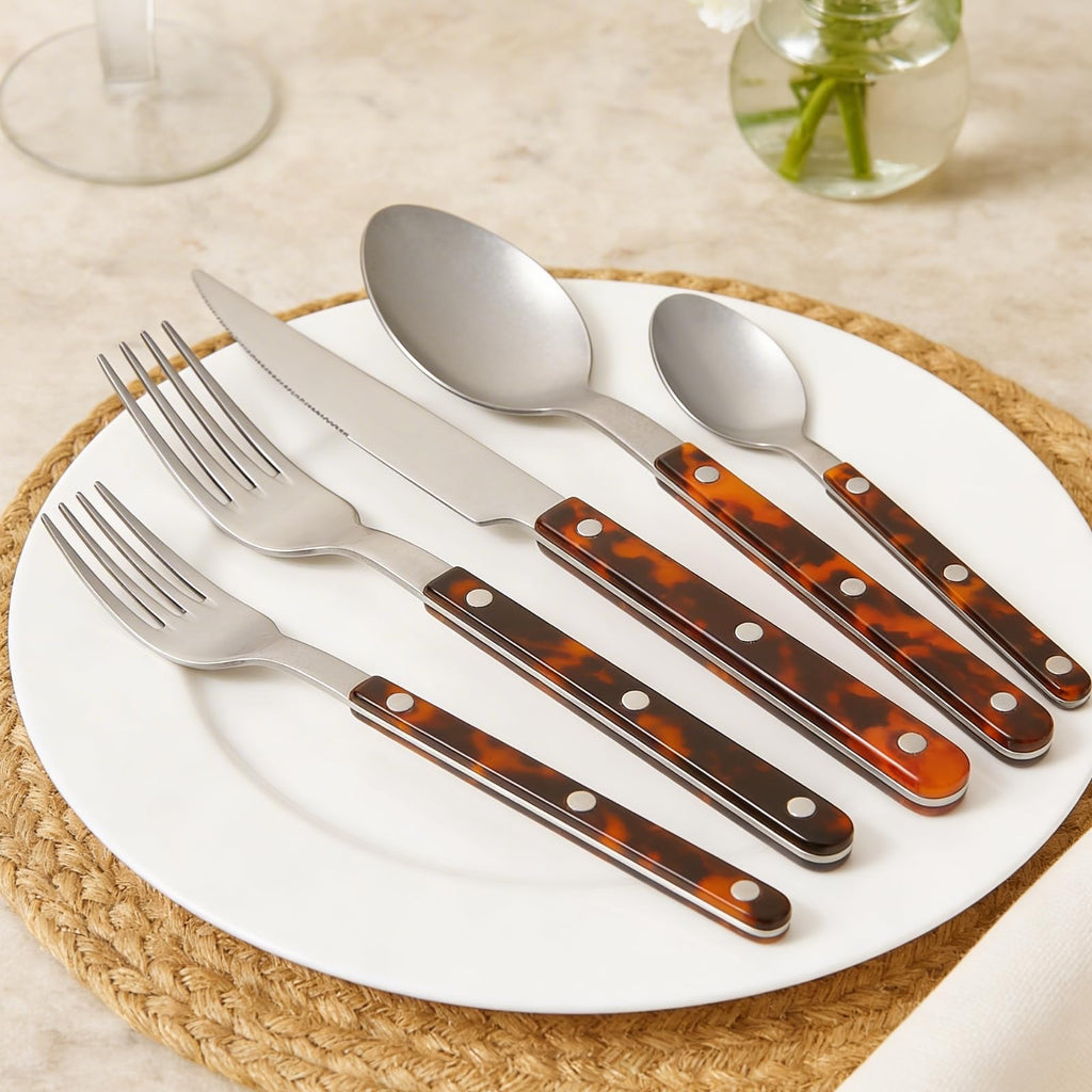 Premium Stainless Steel Flatware Set – 20-Piece Tortoise