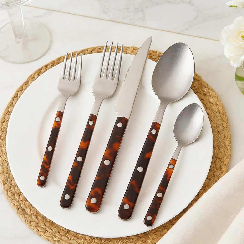 Premium Stainless Steel Flatware Set – 20-Piece Tortoise