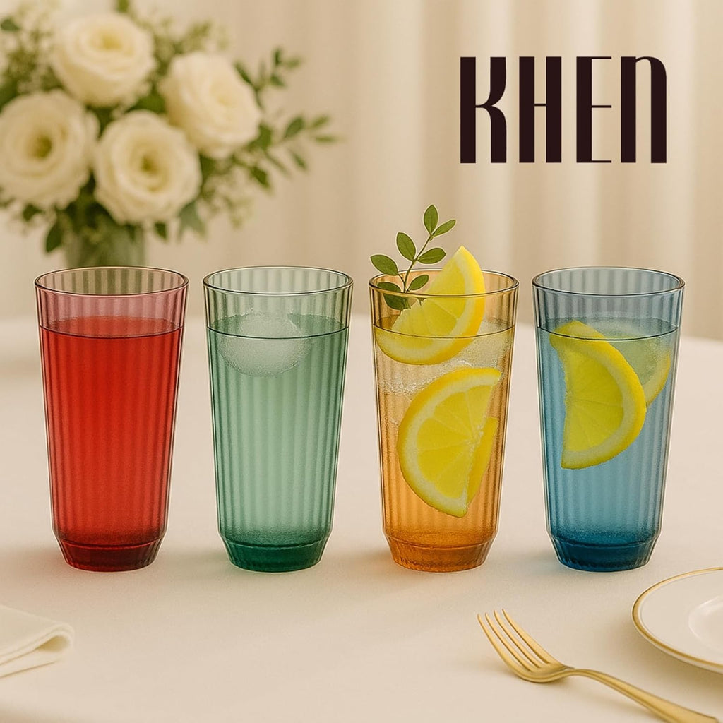 Khen 割れにくいアクリルリブ付きドリンクグラスセット | 4個セット