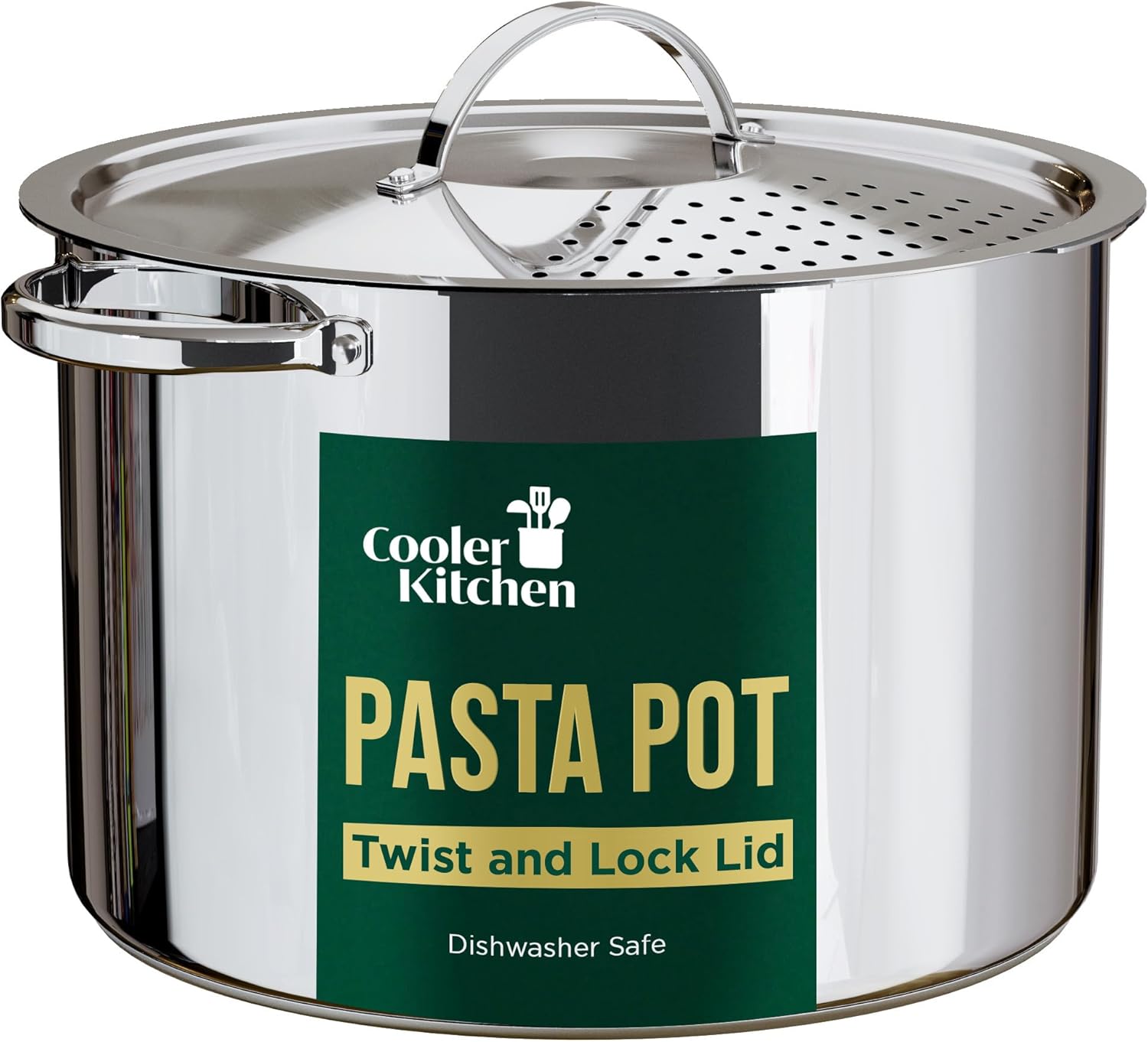 5.5Qt Stainless Steel Pasta Pot with Locking Strainer Lid