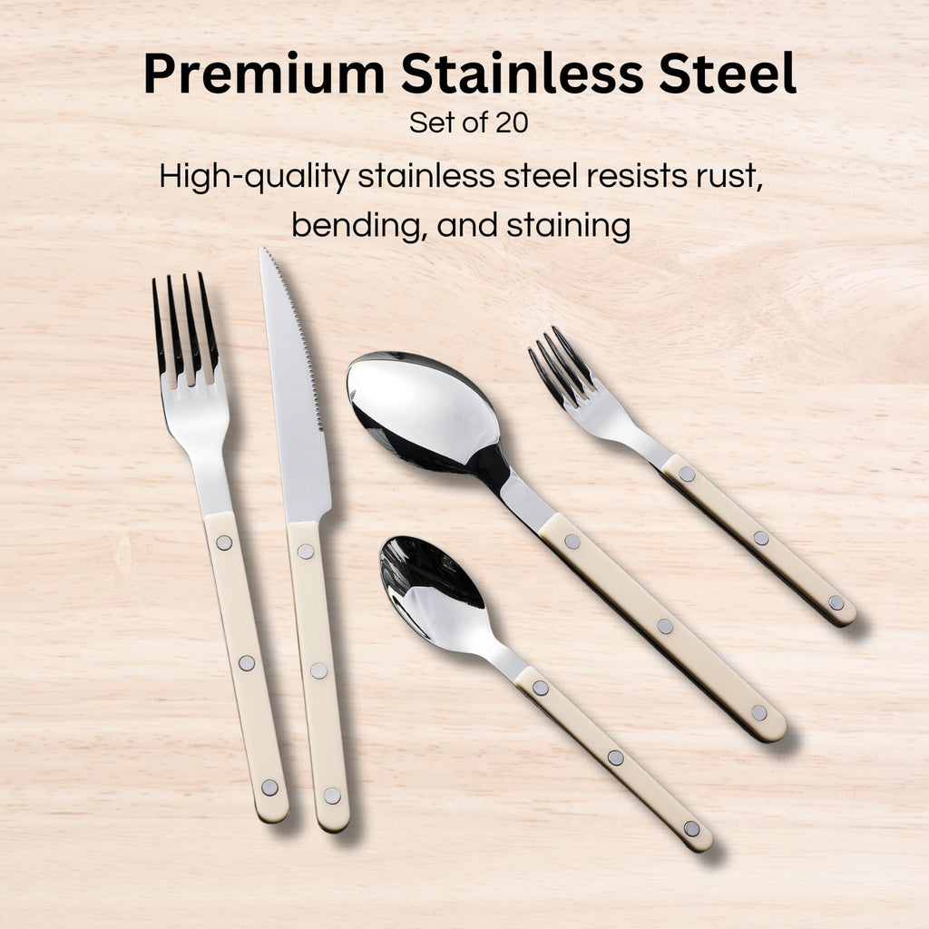Khen Cream Cutlery Set of 20 – 18/8 Stainless Steel Flatware