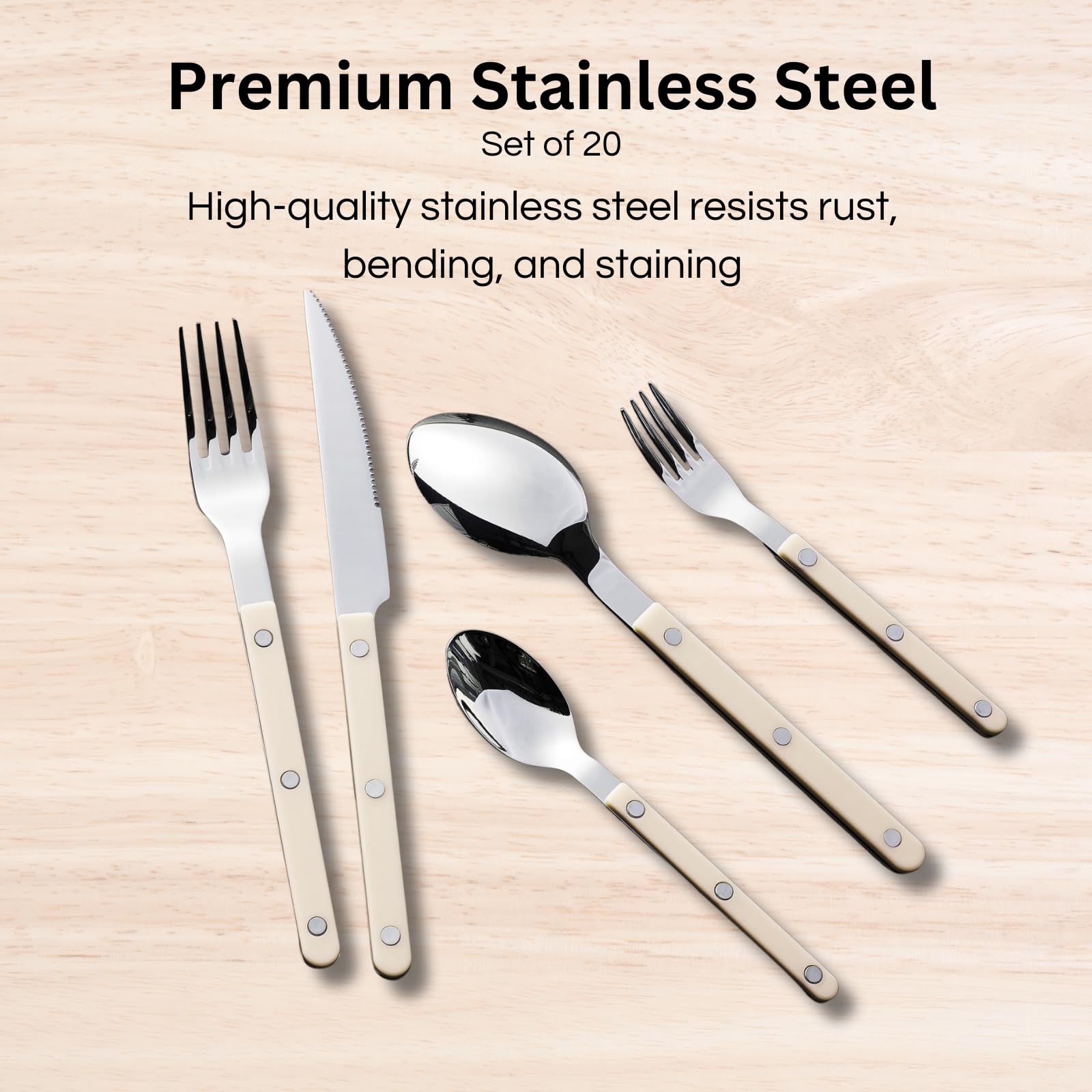 Khen Cream Cutlery Set of 20 – 18/8 Stainless Steel Flatware