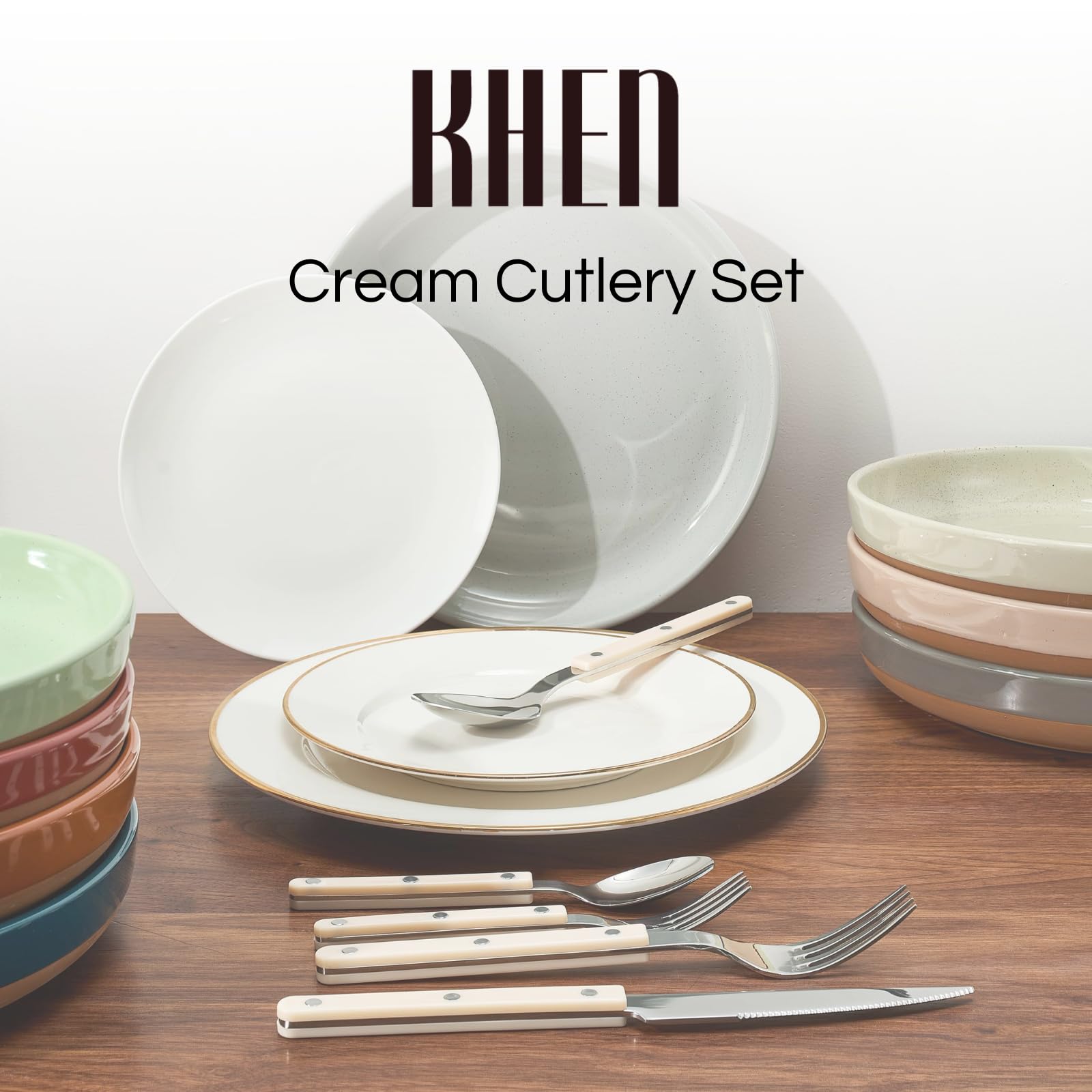 Khen Cream Cutlery Set of 20 – 18/8 Stainless Steel Flatware
