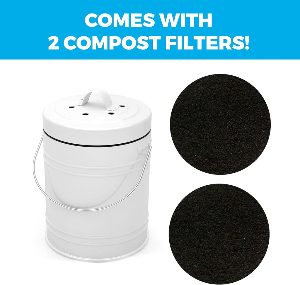 Kitchen Compost Bin with EZ-No Lock Lid, Plastic Liner & Charcoal Filters