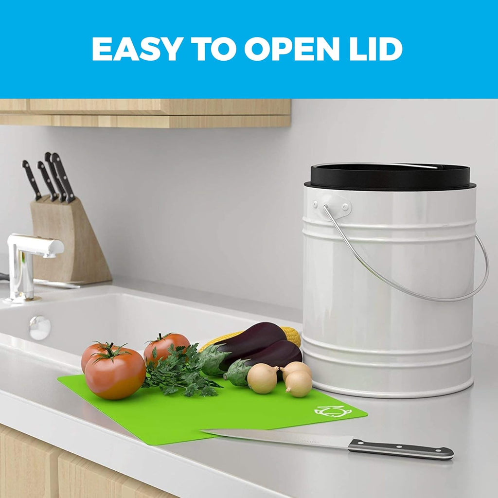 Kitchen Compost Bin with EZ-No Lock Lid, Plastic Liner & Charcoal Filters