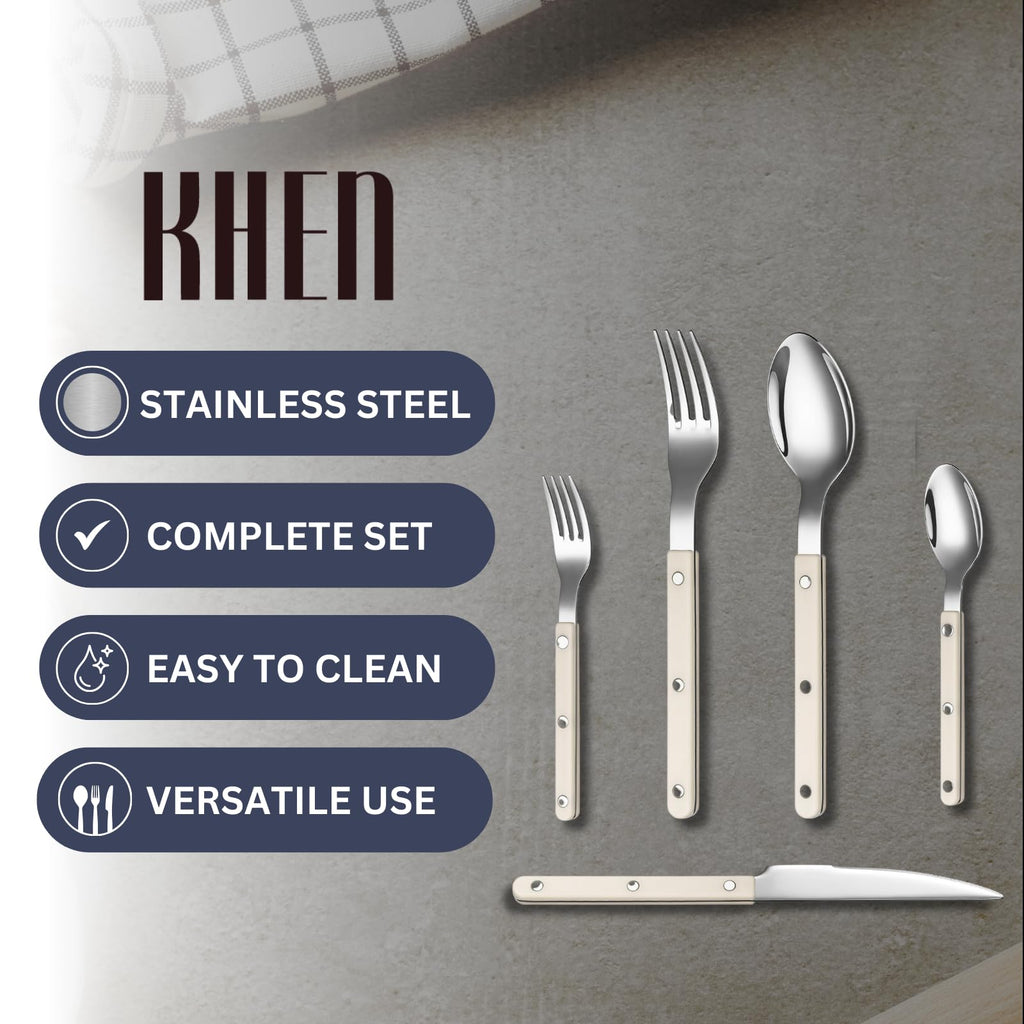 Khen Cream Cutlery Set of 20 – 18/8 Stainless Steel Flatware
