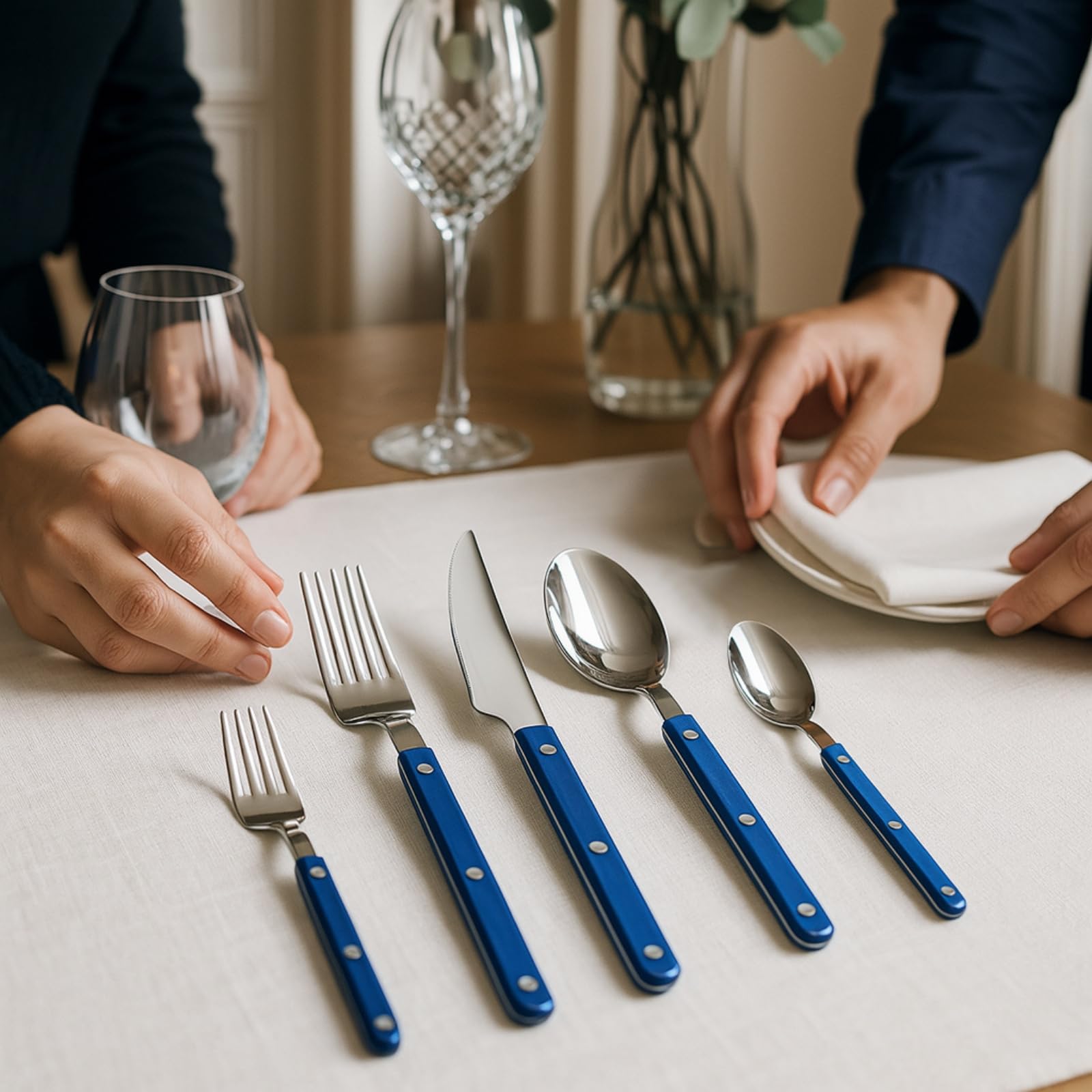 Khen Blue Cutlery Set of 20 – 18/8 Stainless Steel Flatware