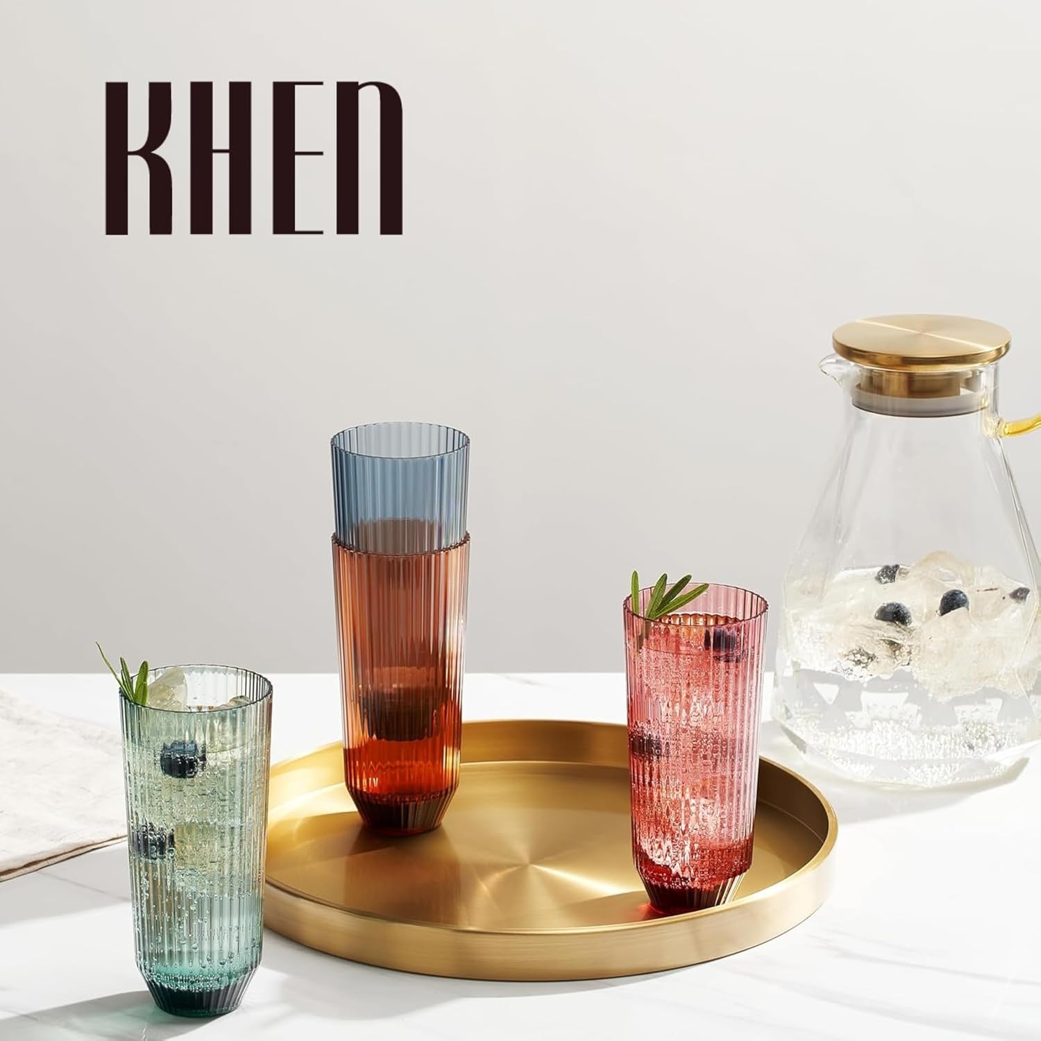 Khen 割れにくいアクリルリブ付きドリンクグラスセット | 4個セット