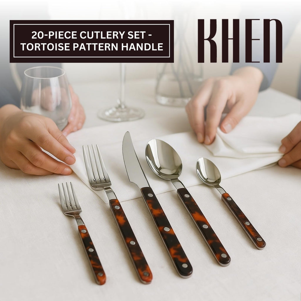 Premium Stainless Steel Flatware Set – 20-Piece Tortoise