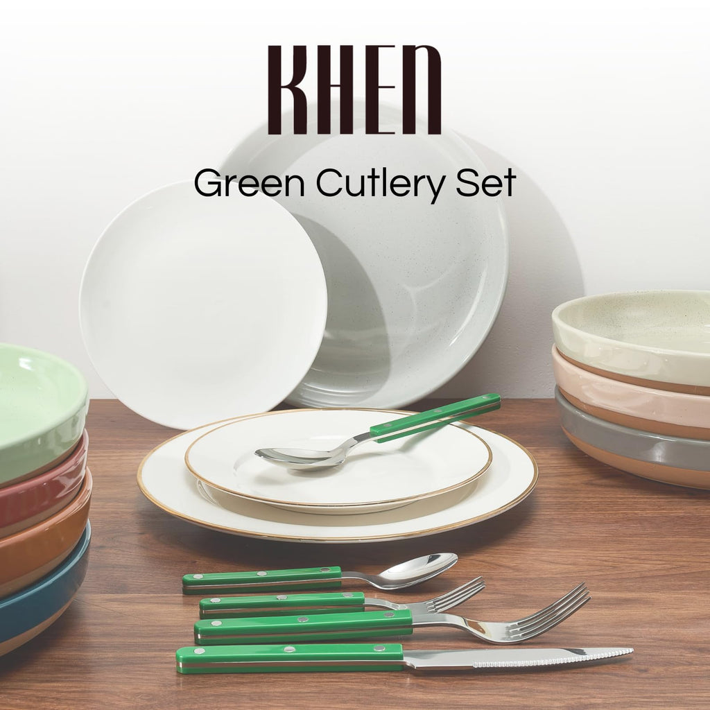 Khen Green Cutlery Set of 20 – 18/8 Stainless Steel Flatware