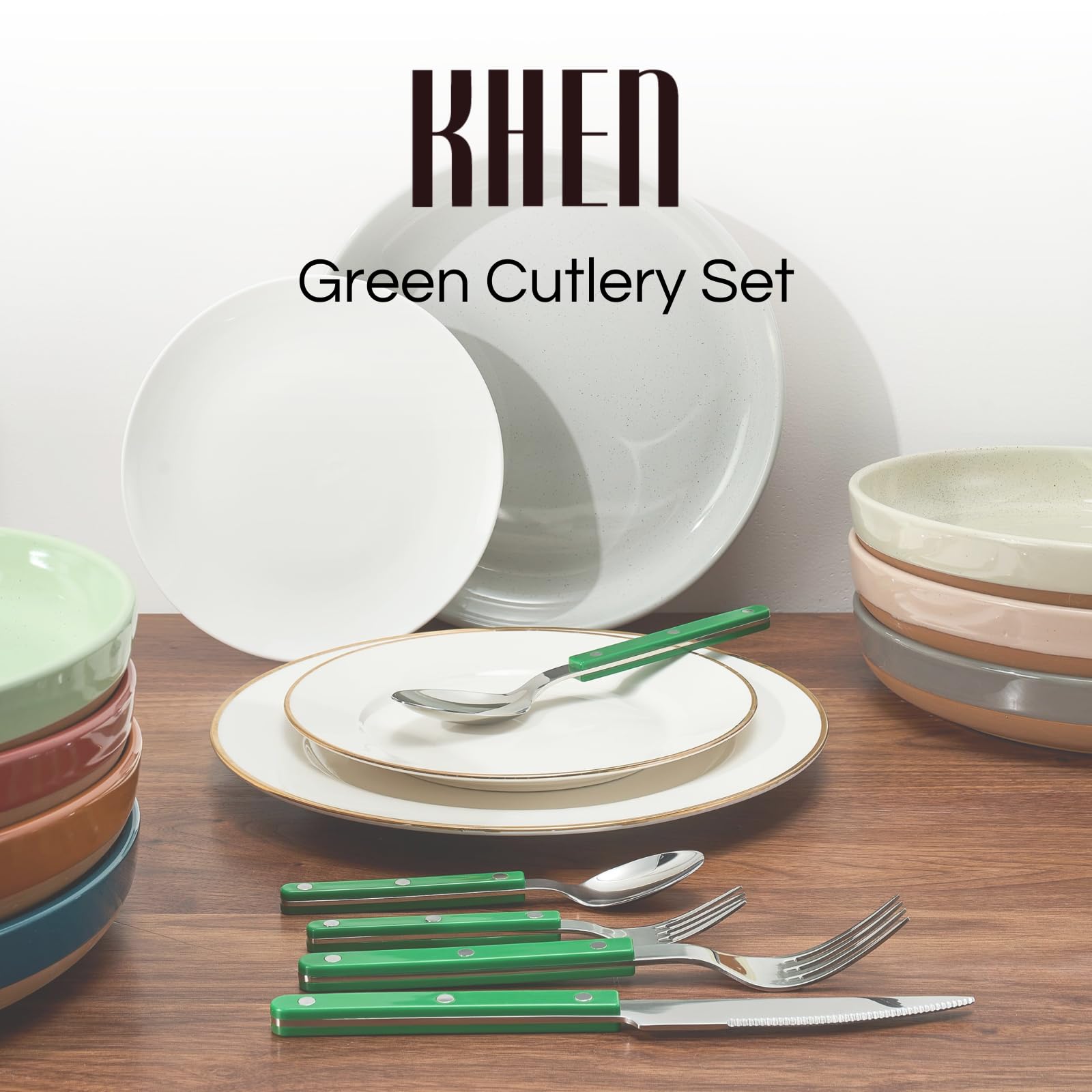 Khen Green Cutlery Set of 20 – 18/8 Stainless Steel Flatware