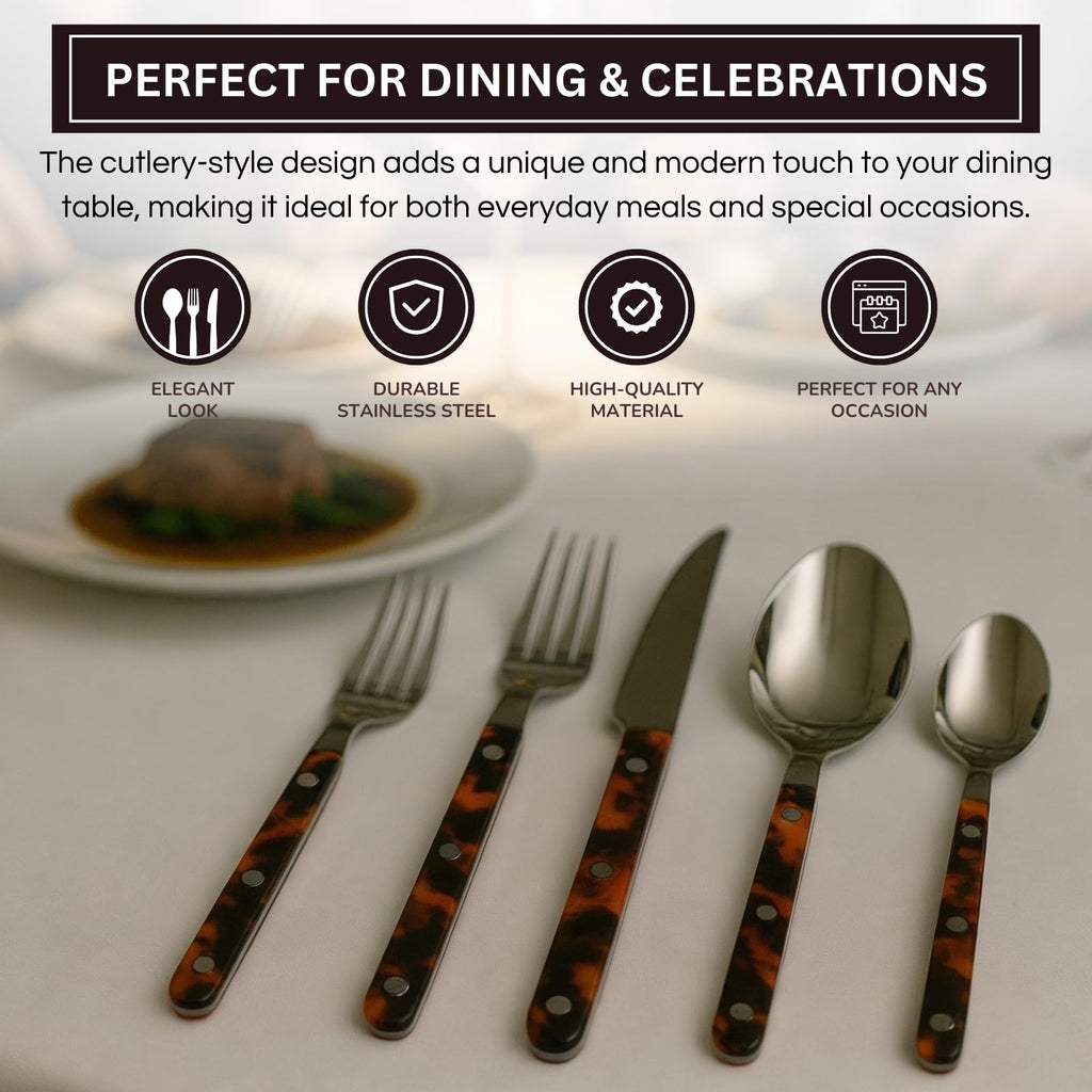 Premium Stainless Steel Flatware Set – 20-Piece Tortoise