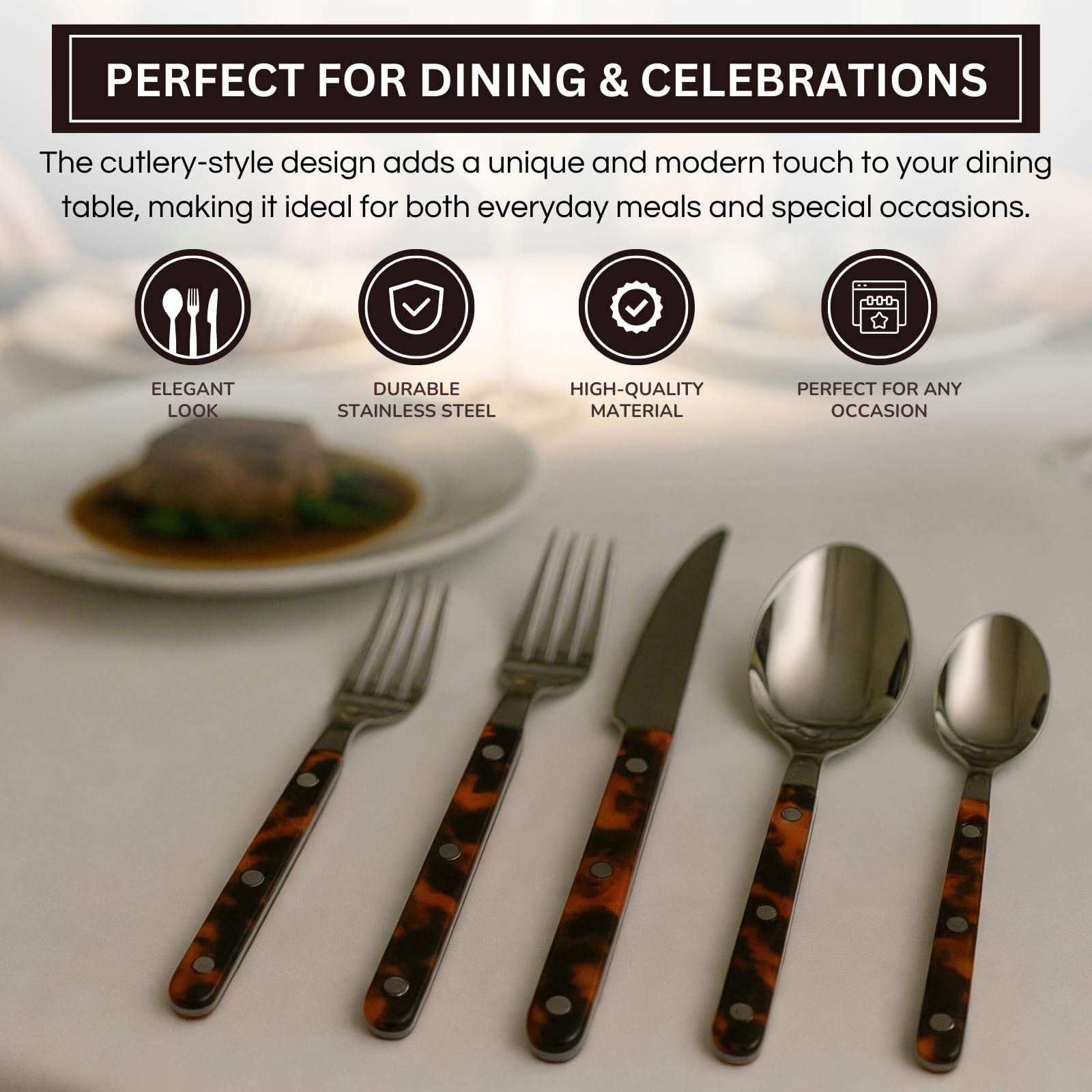Premium Stainless Steel Flatware Set – 20-Piece Tortoise