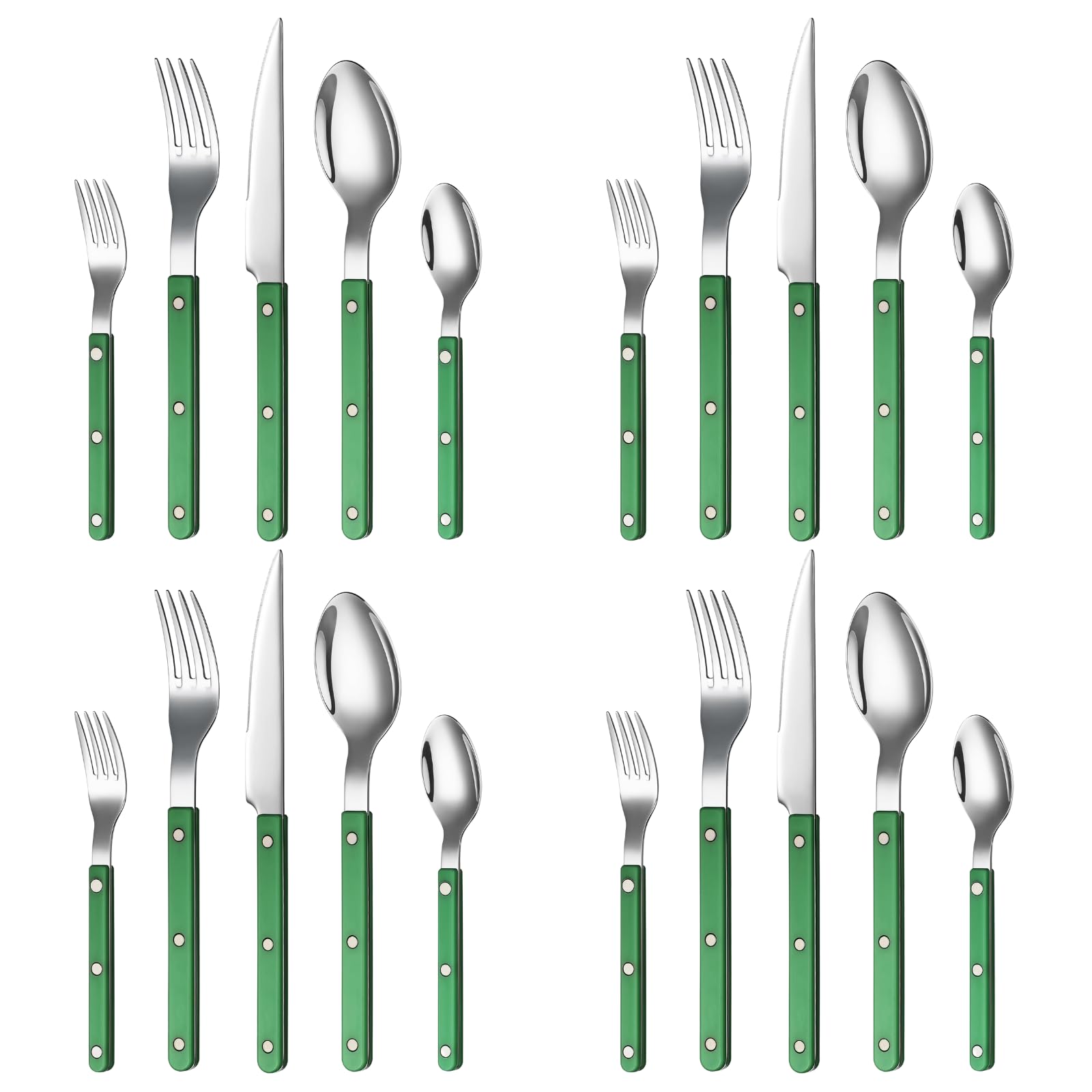 Khen Green Cutlery Set of 20 – 18/8 Stainless Steel Flatware