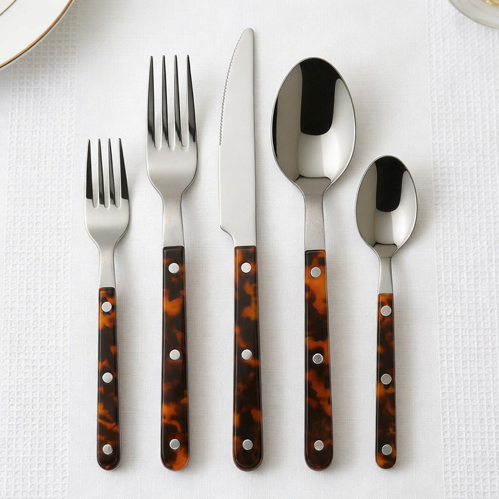 Premium Stainless Steel Flatware Set – 20-Piece Tortoise