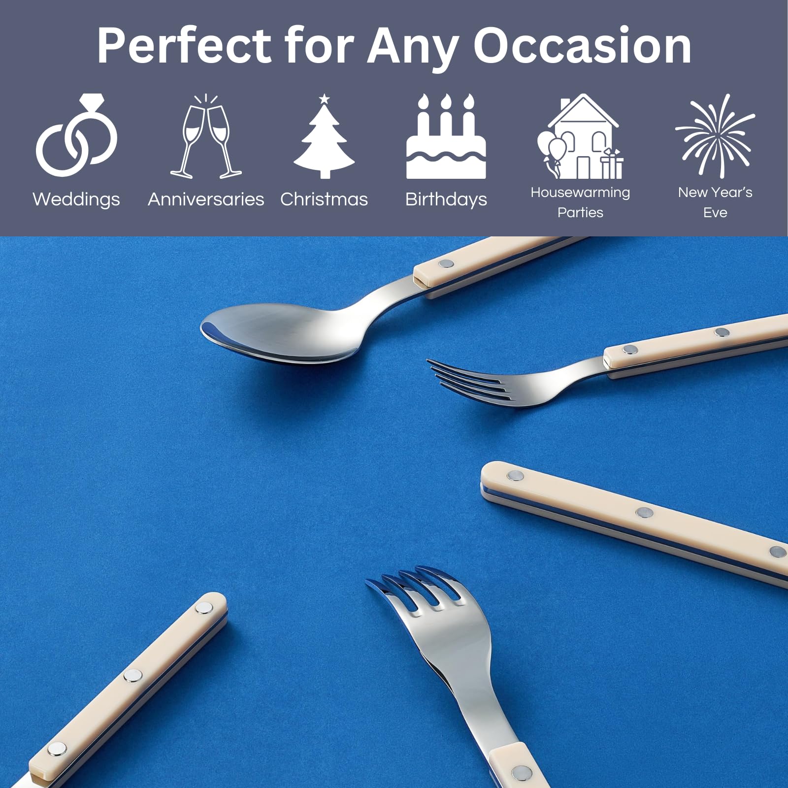 Khen Cream Cutlery Set of 20 – 18/8 Stainless Steel Flatware