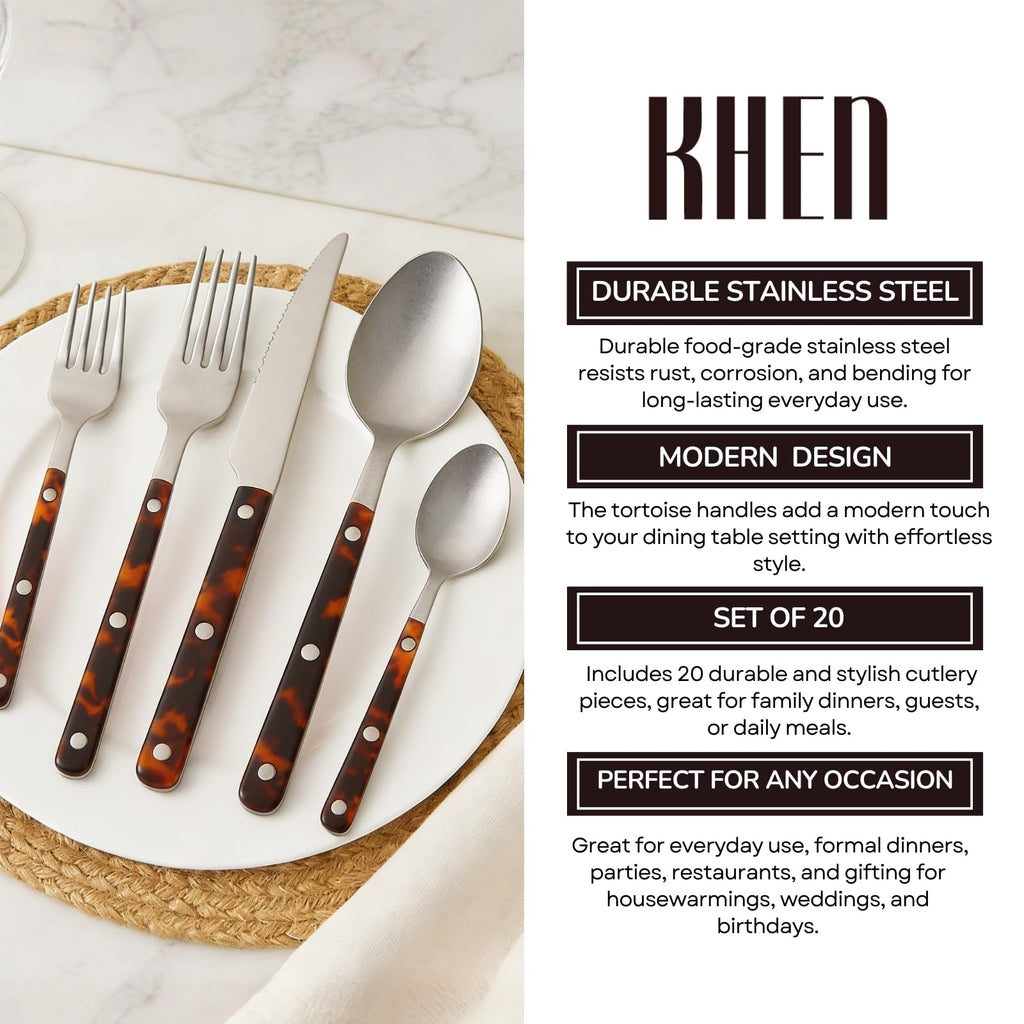 Premium Stainless Steel Flatware Set – 20-Piece Tortoise