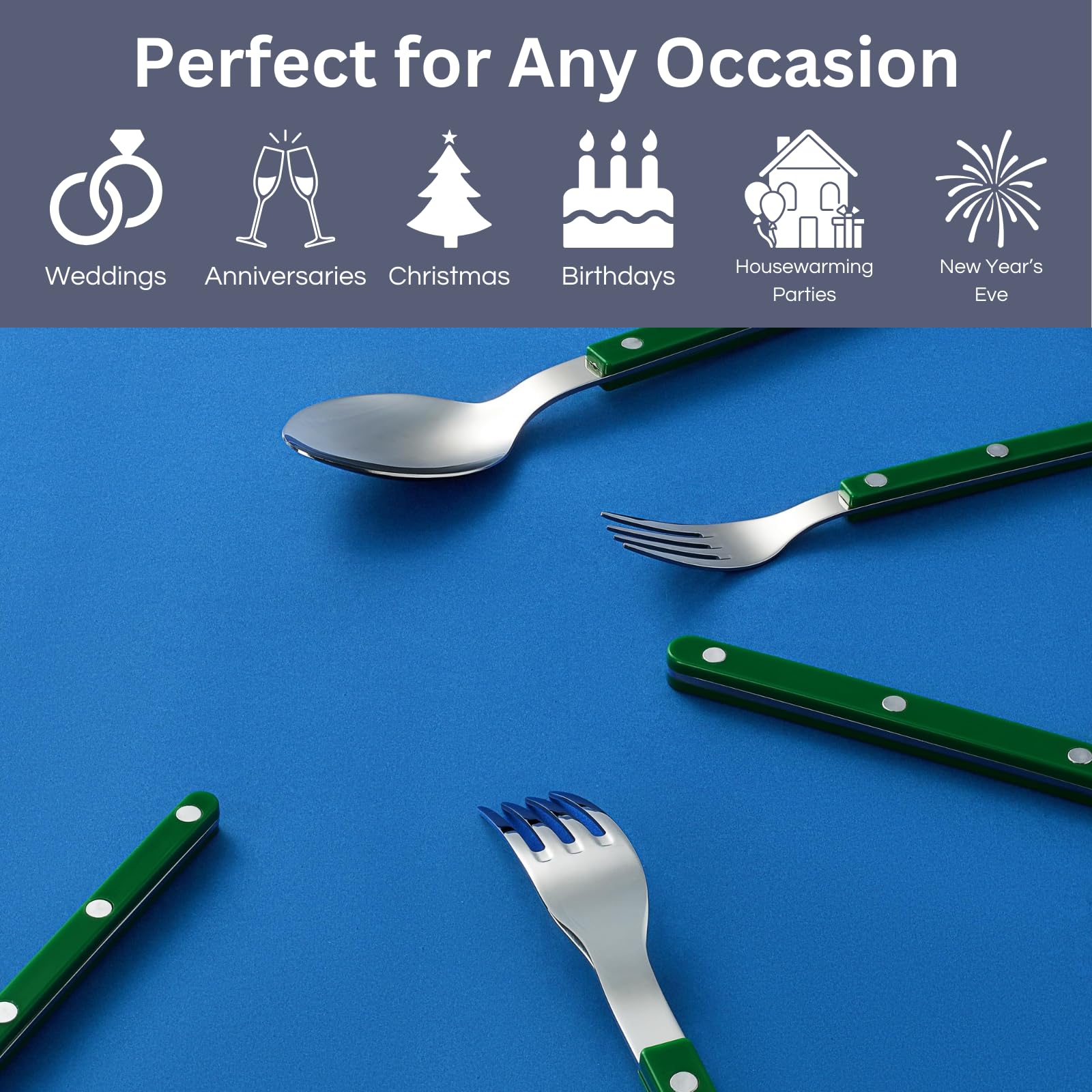 Khen Green Cutlery Set of 20 – 18/8 Stainless Steel Flatware