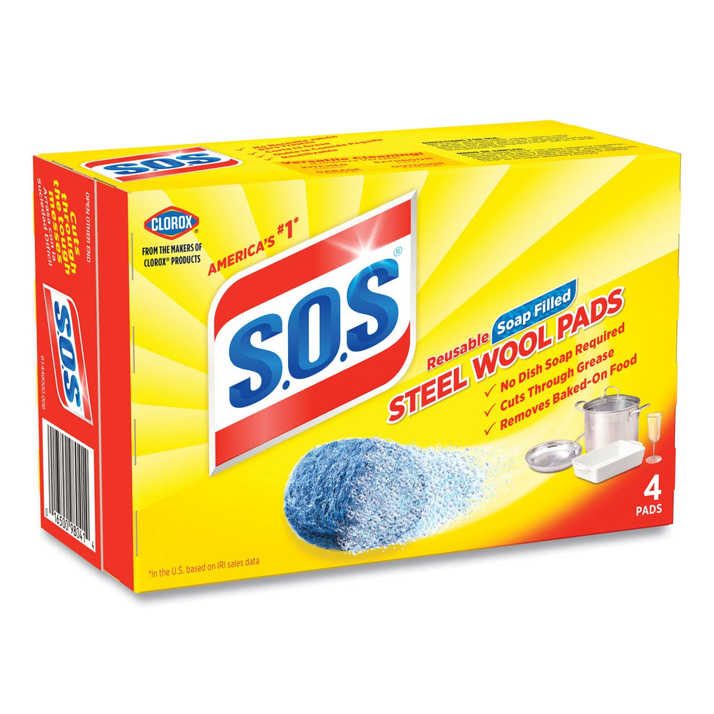 S.O.S. Steel Wool Soap Pads – 4/Box, 24 Boxes/Carton