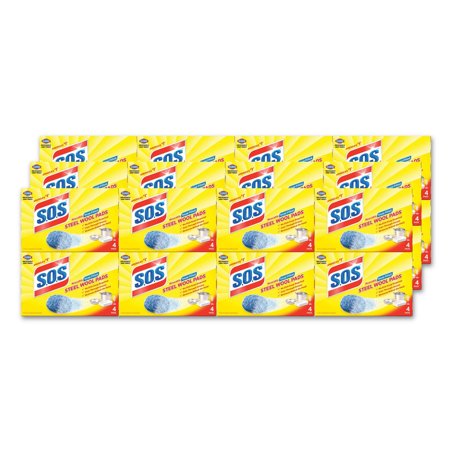S.O.S. Steel Wool Soap Pads – 4/Box, 24 Boxes/Carton