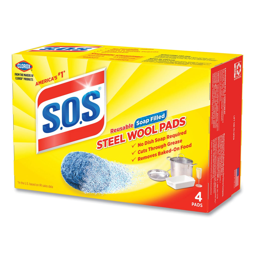S.O.S. Steel Wool Soap Pads – 4/Box, 24 Boxes/Carton