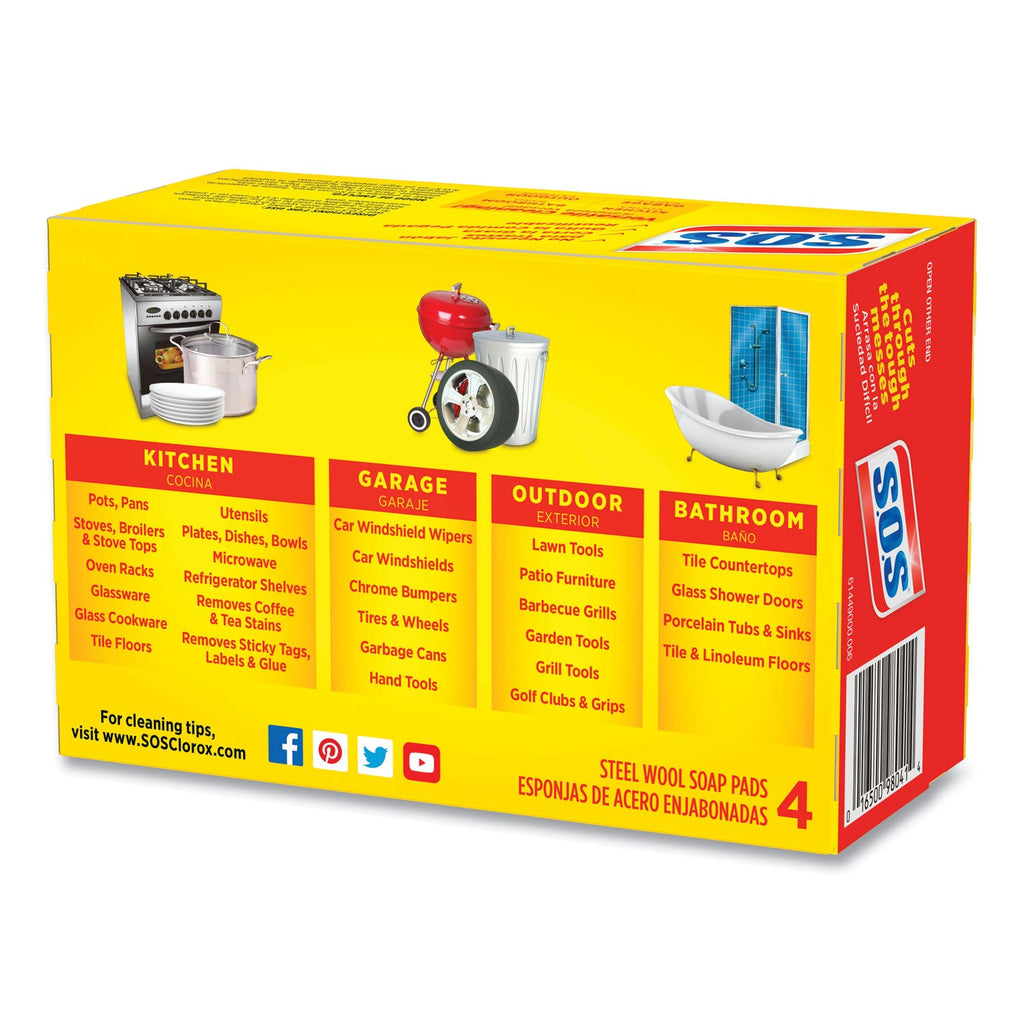 S.O.S. Steel Wool Soap Pads – 4/Box, 24 Boxes/Carton
